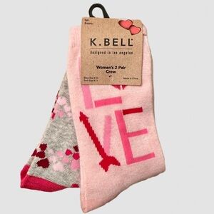 2 Pair Crew Socks - LOVE and Multicolor Hearts - Valentines or Everyday Wear